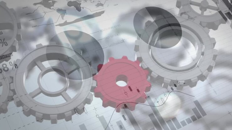 Animation of financial data processing over gears