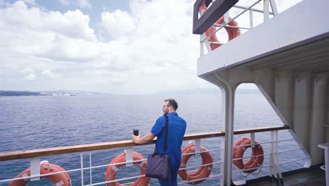 young man traveling on cruise ship.