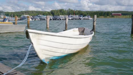 Olas-Meciendo-Un-Pequeño-Bote-De-Remos-En-Un-Puerto-Deportivo