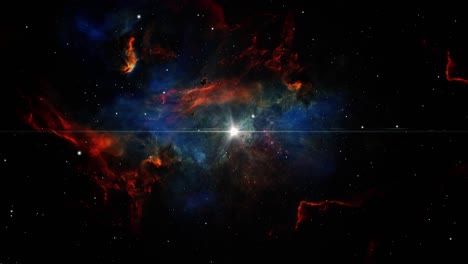 universe, space flight through the nebula stars and glare