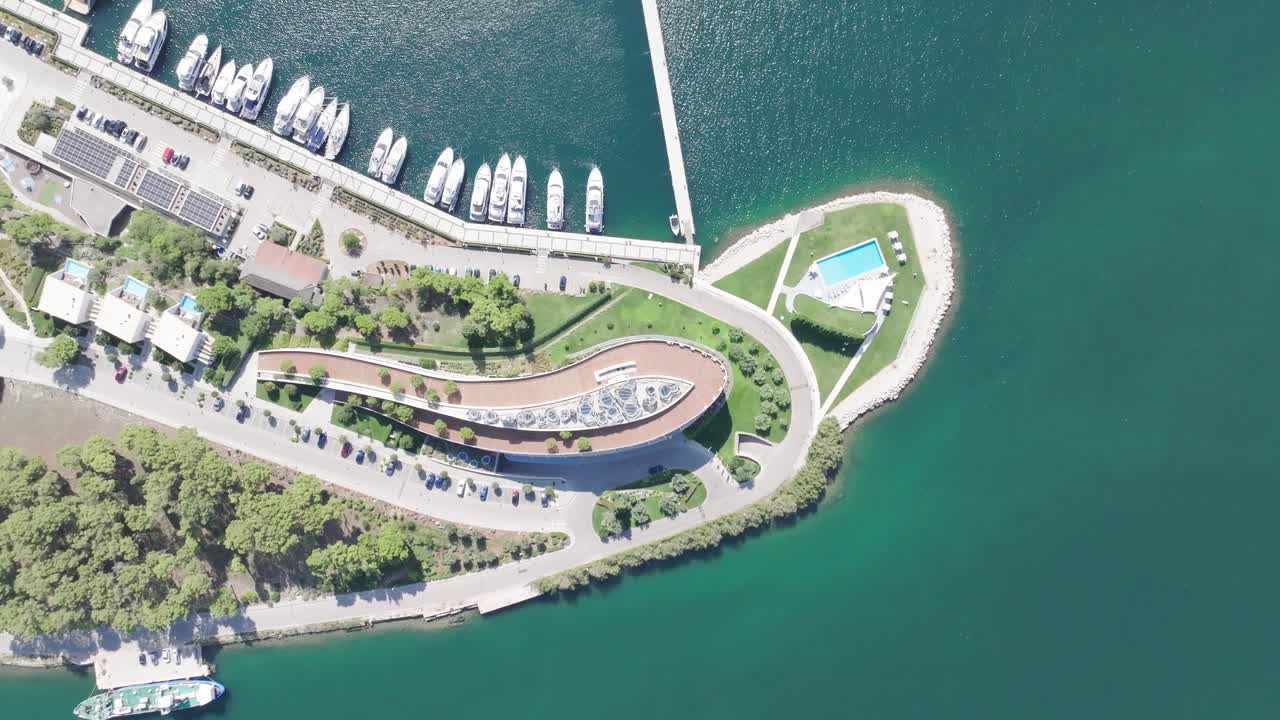 Luxury D-Resort building and Marina, aerial drone view