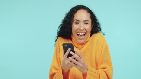 excited black woman, phone
