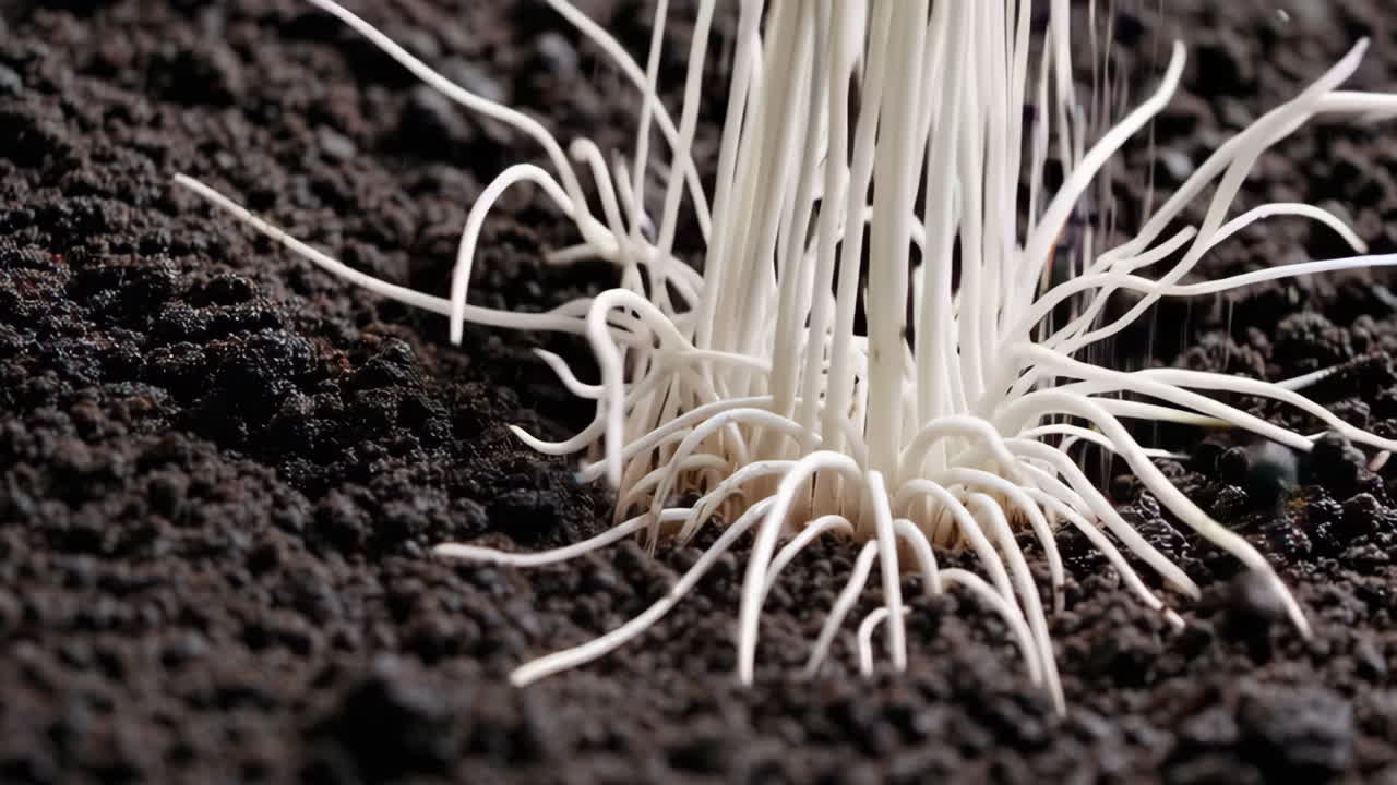 Close-up of a seedling sprouting in soil