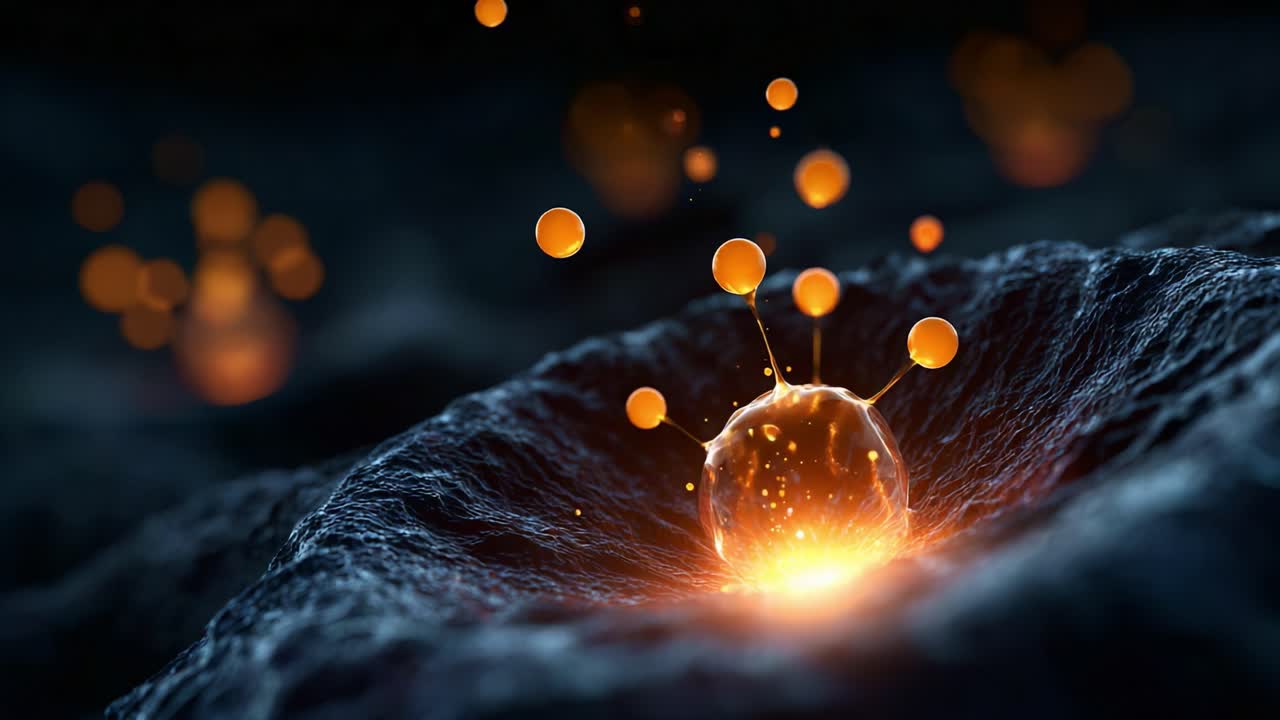 A Stunning Visual Representation of Energy Manifested as Glowing Spheres Emerging from Textured Surfaces in an Abstract Environment of Warm Tones and Light