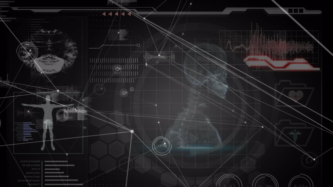 Animation of data processing over black background