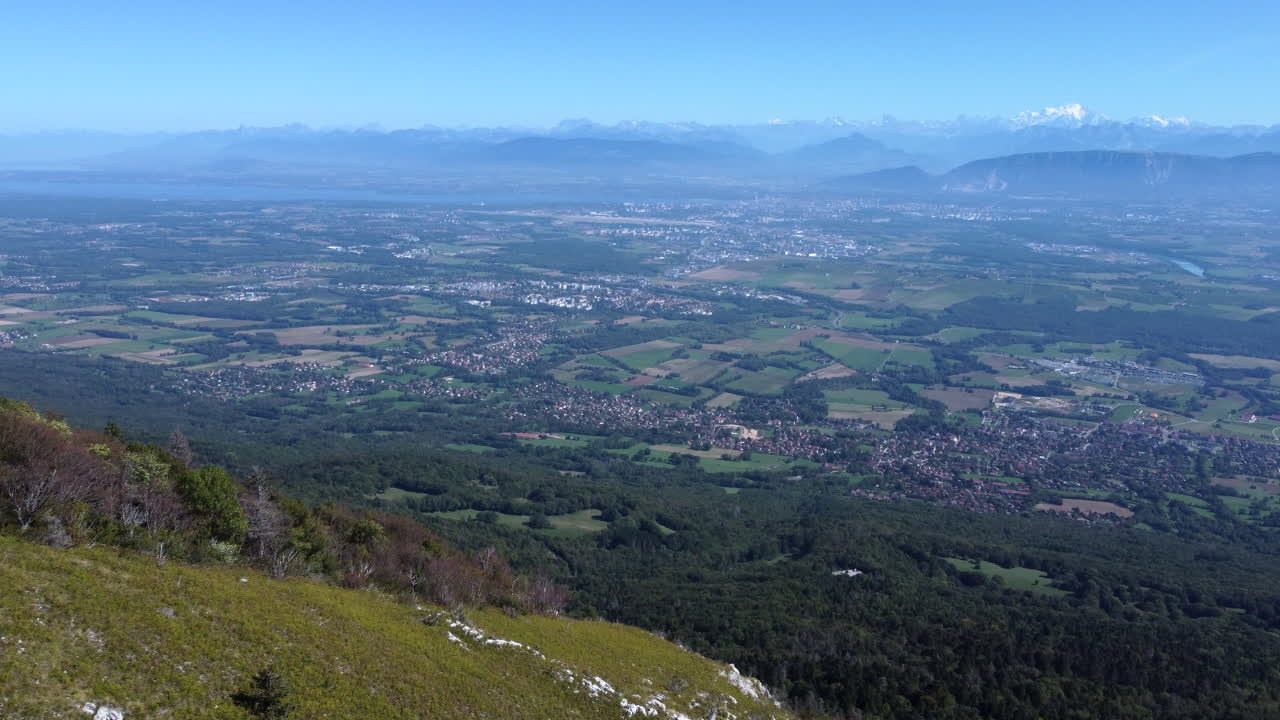 Scenic View Swiss Alps, Geneva Valley From Jura Mountain Range AERIAL