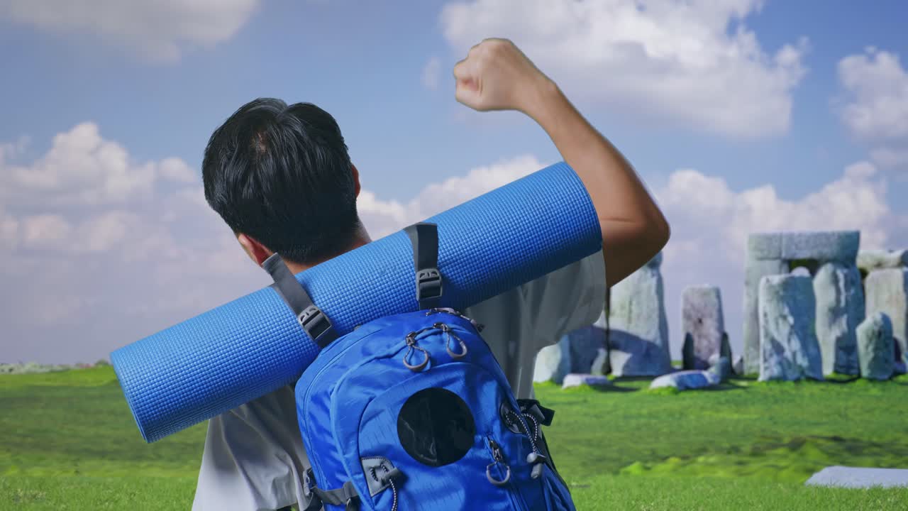Man with Backpack at Stonehenge