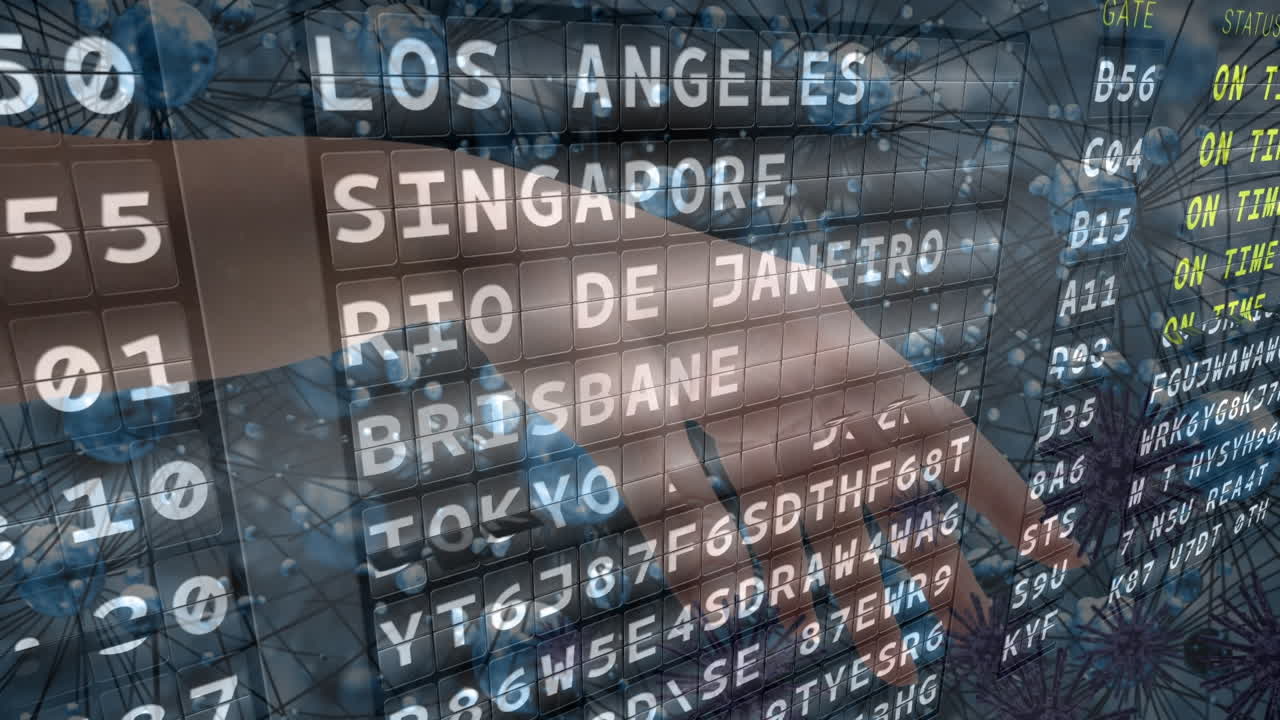 여성의 손의 애니메이션과 출발 테이블 위의 바이러스