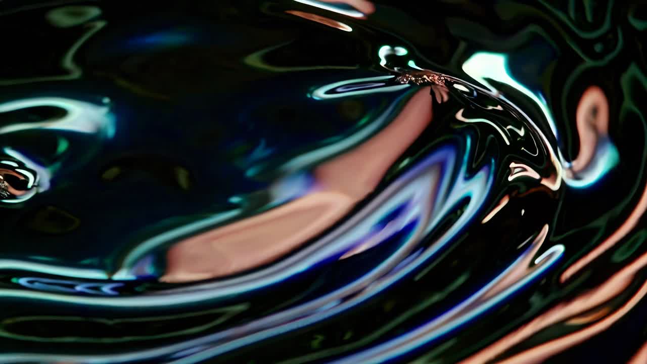 Abstract close-up video of colorful liquid swirls, captured from a top-down angle