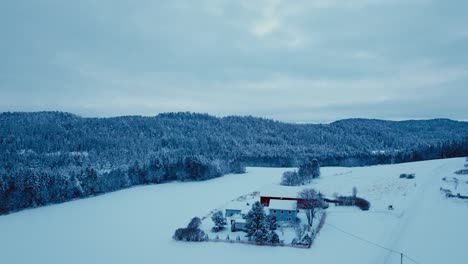 Countryside-Village-Near-Vast-Forest-Mountains-In-Extreme-Winter-Landscape