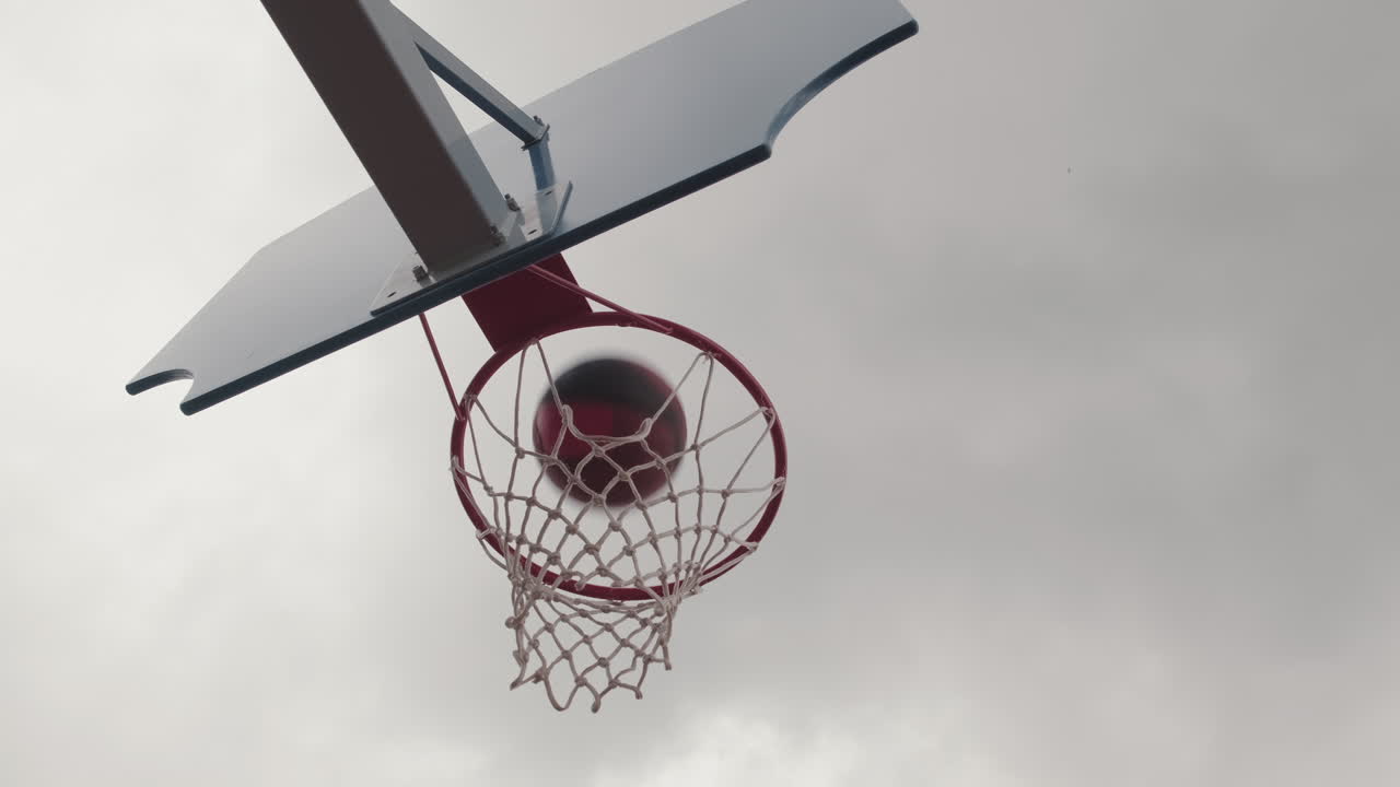 Basketball hoop against a cloudy sky