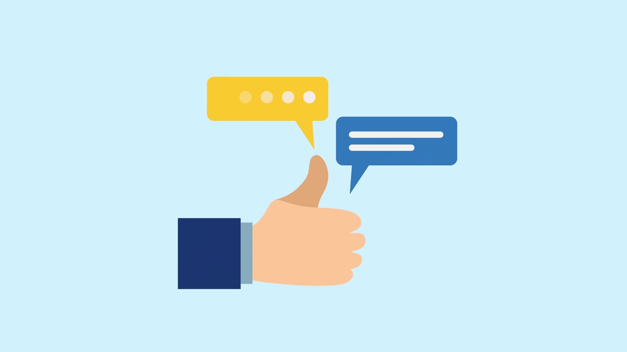 Animated Hand Giving a Thumbs Up with Speech Bubbles