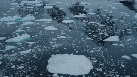 Cinematic-slow-mo-of-icy-water-in-Antarctica-and-reflections-of-snow-capped-mountains