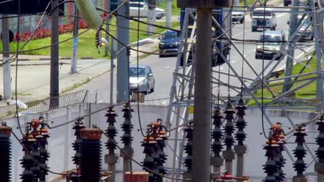 electrical substation and city traffic