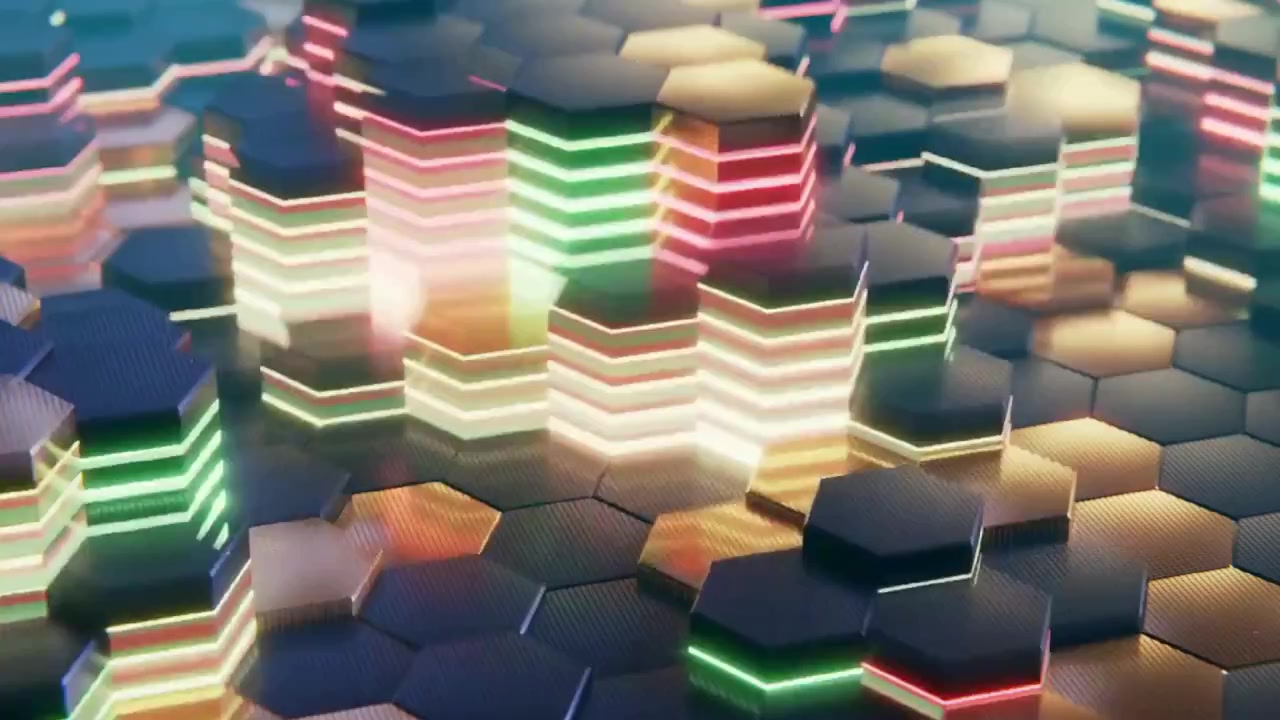Dynamic Hexagonal Grid with Pulsating Neon Lights