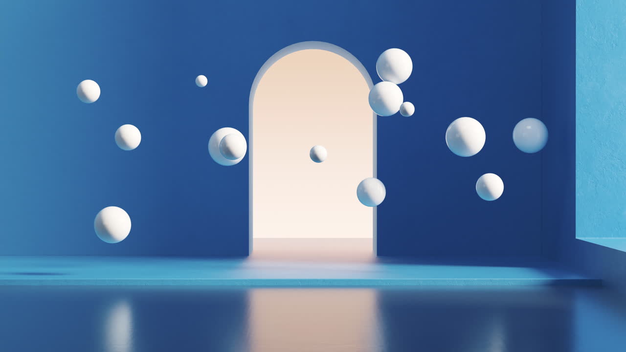 공허한 방에서 떠다니는 공 3d 렌더링