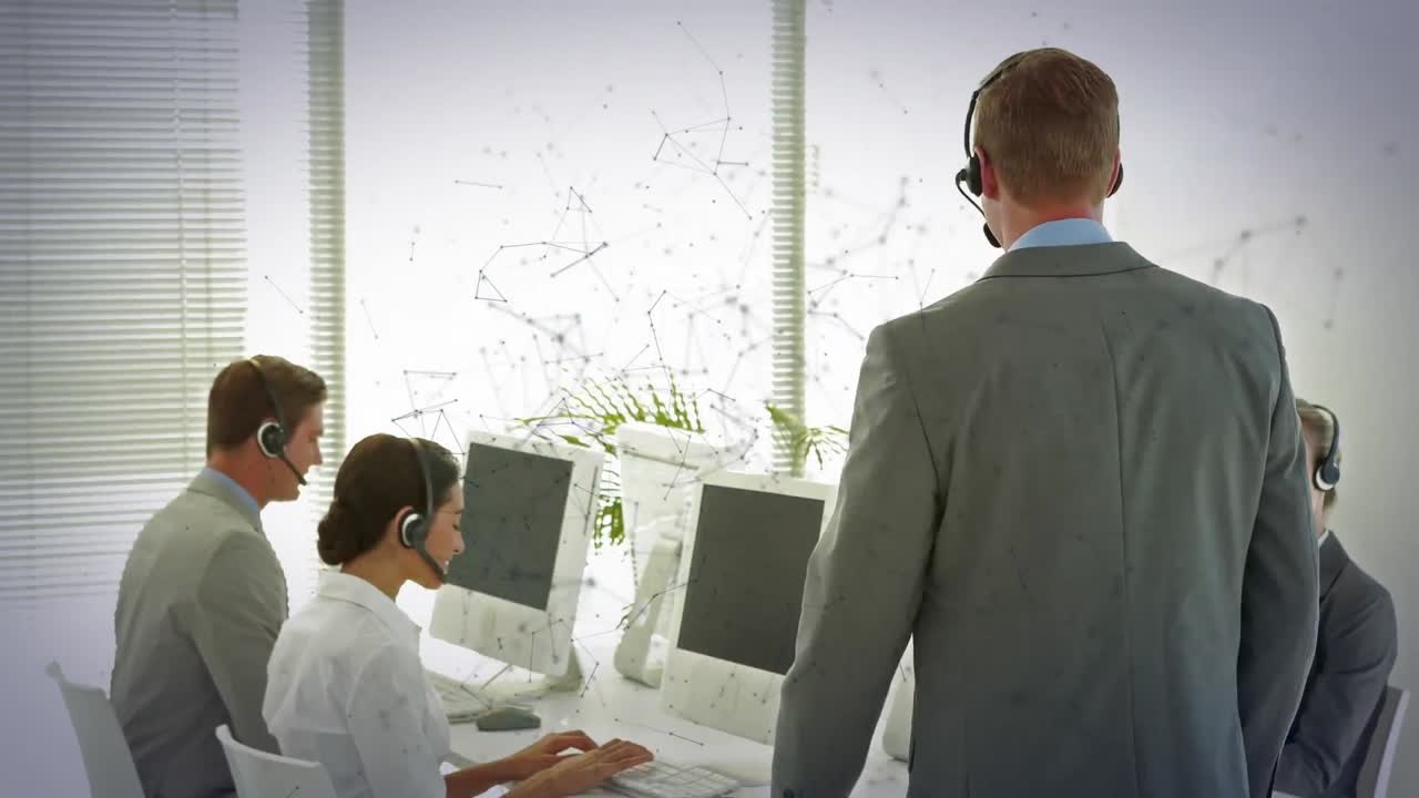 사무실에서 일하는 다양한 비즈니스 사람들에 대한 연결 네트워크의 활성화