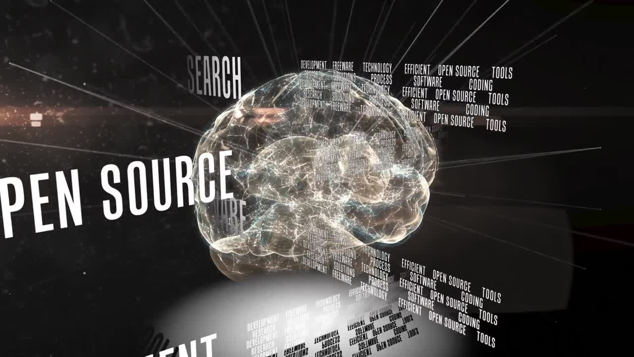 Animation of texts and data processing over digital brain and network of connections
