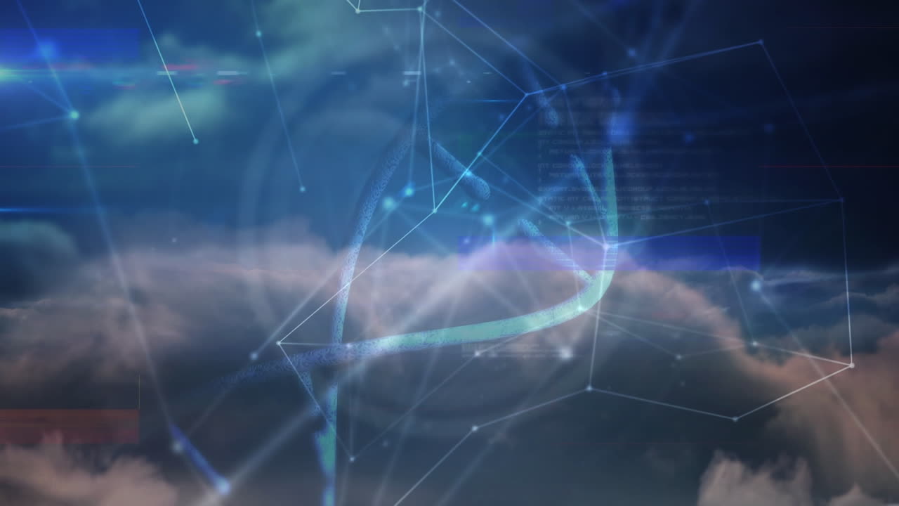 Animation of clouds and dna strand over data processing