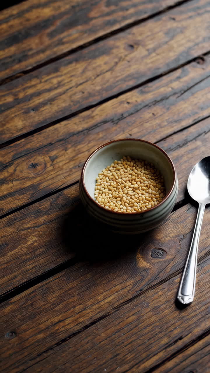 Small Bowl of Seeds on a Wooden Table