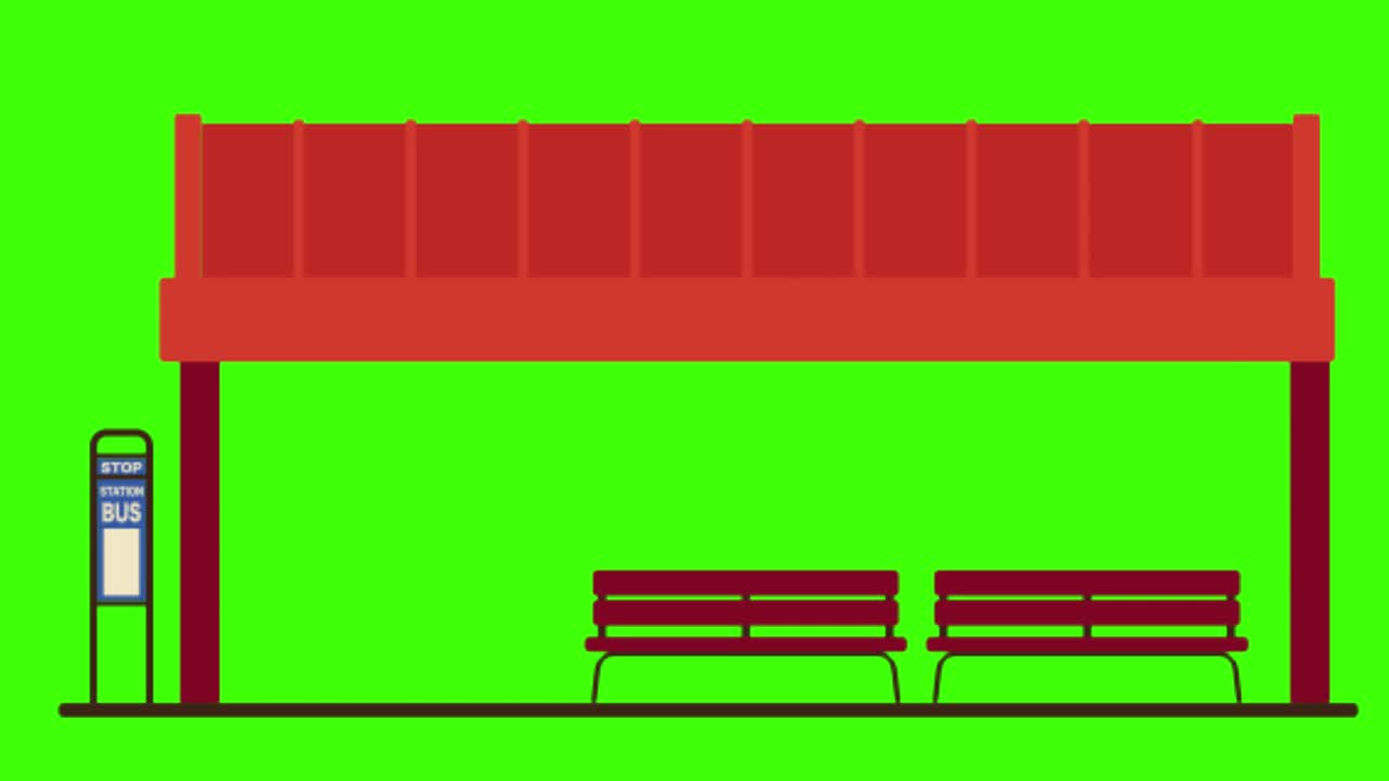 그린 스크린, 건물, 버스 정류장