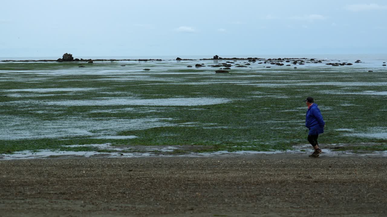사람과 함께 저류의 해안 장면