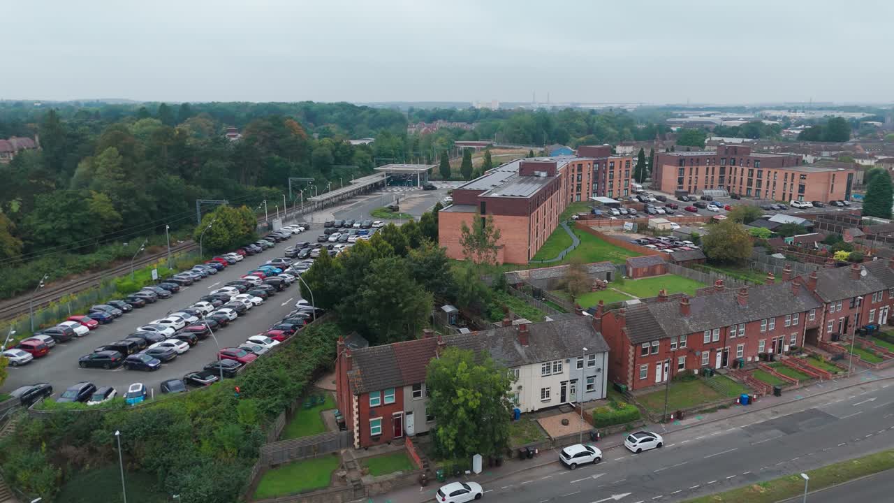 Aerial View of Train Station and Residential Area