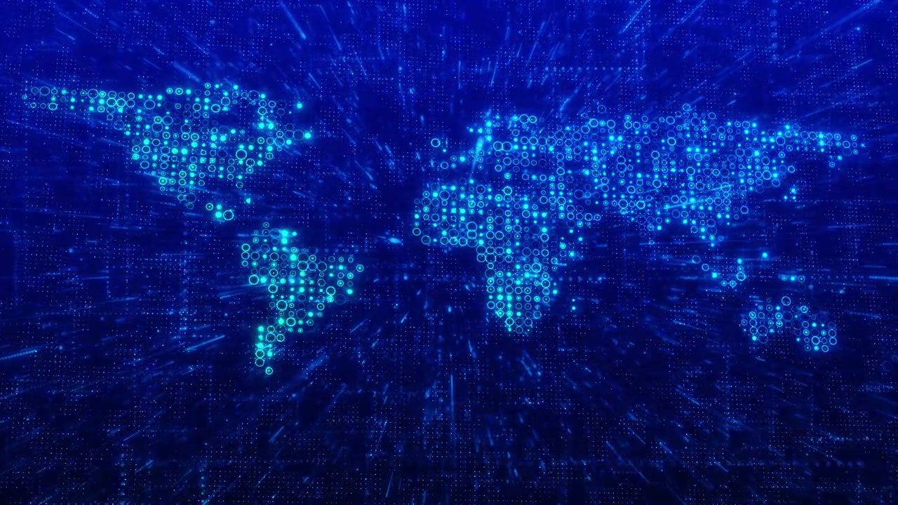 Futuristic digital earth digital globe by glowing tech data rings binary code global data exchange