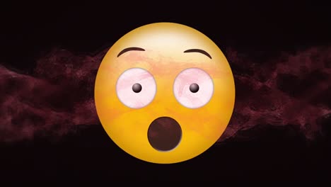 Animation-of-scared-emoji-icon-over-red-moving-cloud-on-black-background