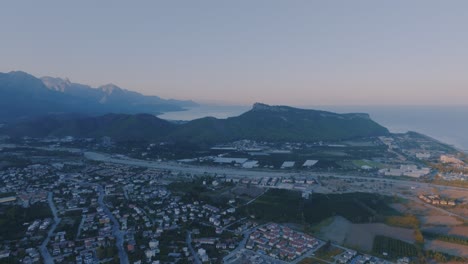 coastal town aerial view at sunrise/sunset