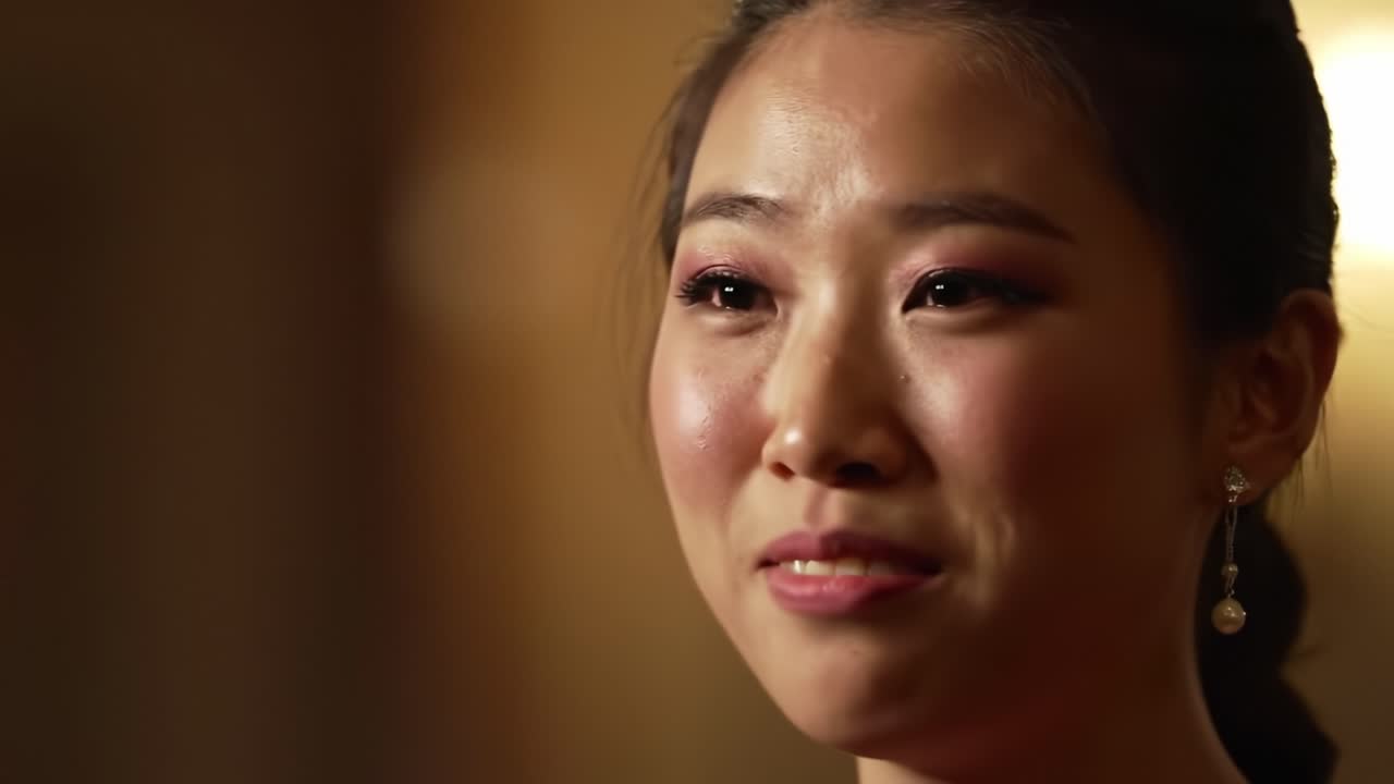 Smiling Woman Beams With Joy During a Social Event in an Elegant Setting