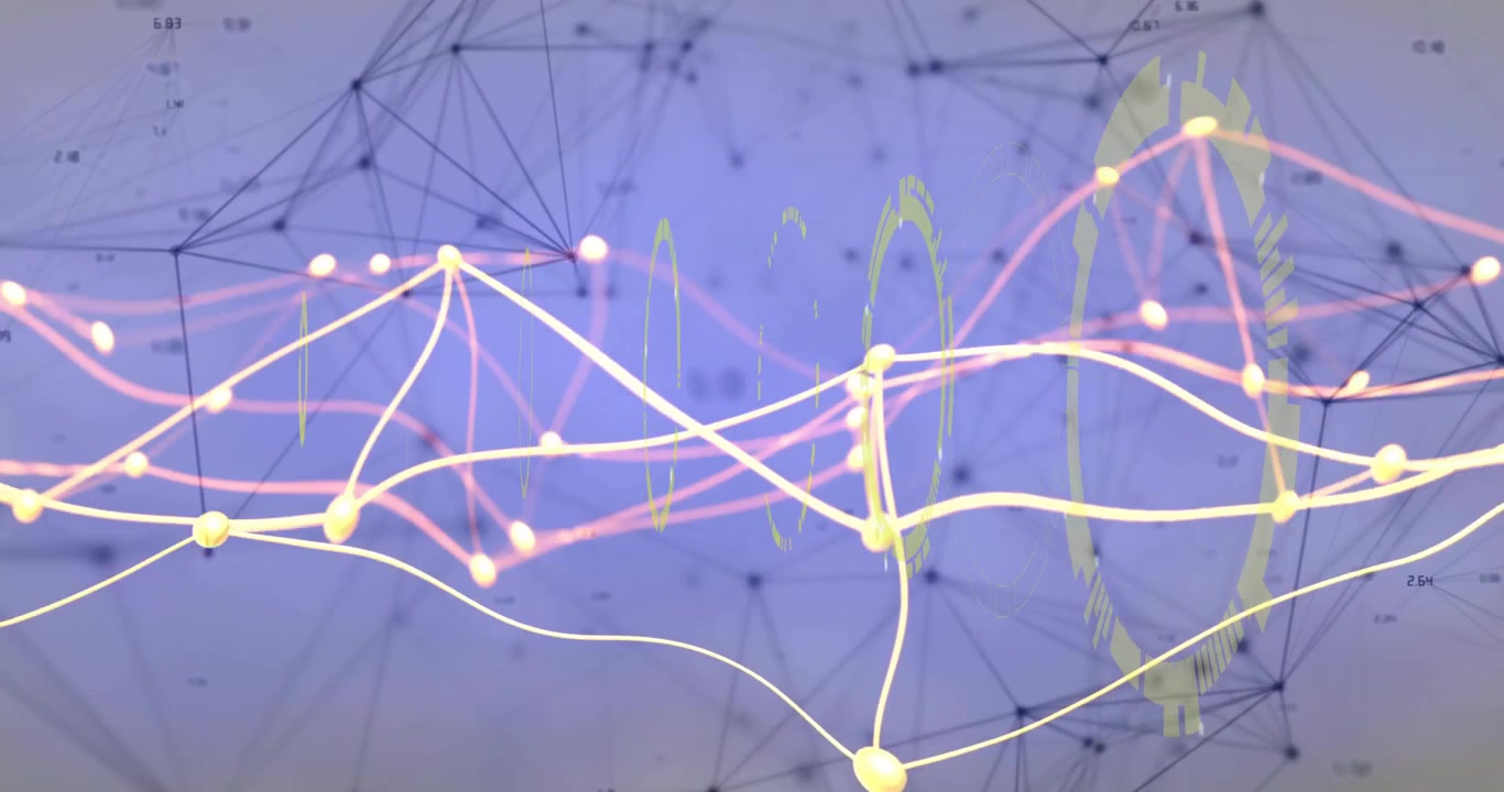 Opening blue mesh initiating HUD graphic pulsing while waveforms oscillating, visualizing data flow