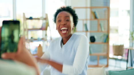 Dance,-friends-and-black-woman-record-on-a-phone