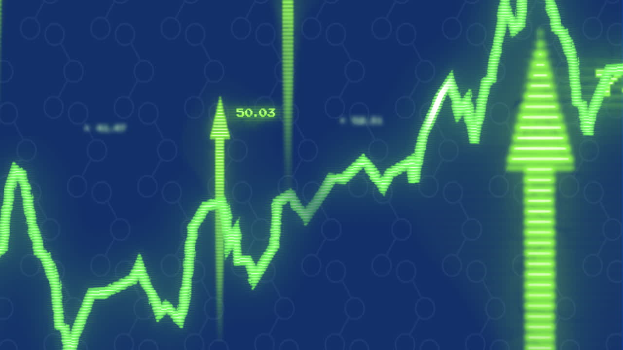 Animazione dell'elaborazione di dati finanziari su sfondo blu