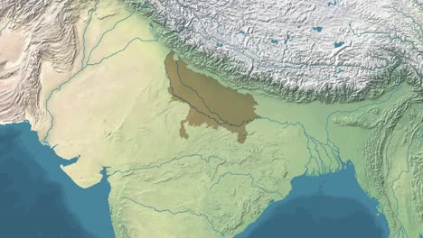 アニメーション化された衛星地図を拡大し,エリアを示すインド州または州の地図を表示します.