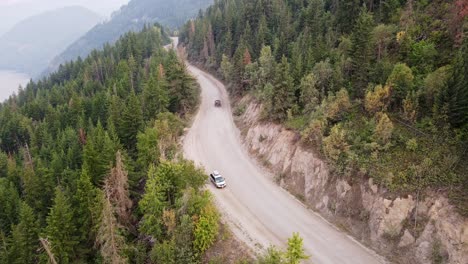 two cars on adams forest service road in british columbia during wildfire season 2021