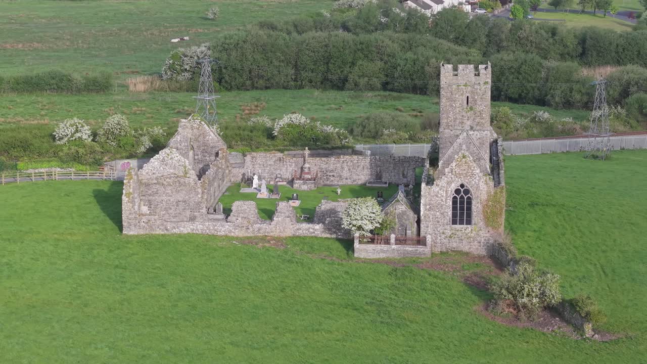 Clare Abbey Ruins, Historic Augustinian Monastery In Clarecastle, County Clare, Ireland. - aerial shot