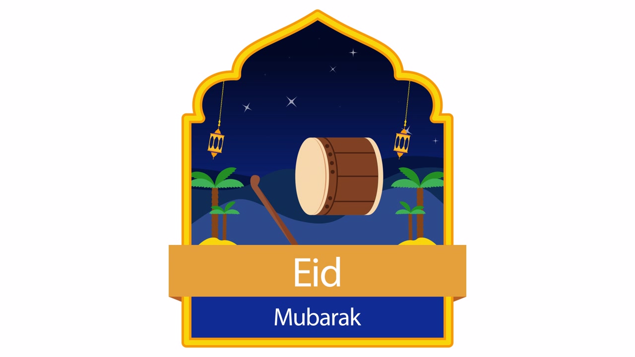 Augurio Animato Eid Mubarak con Tamburo Tradizionale Bedug