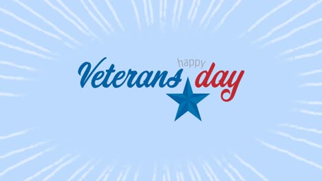 animation of veterans day text on blue background