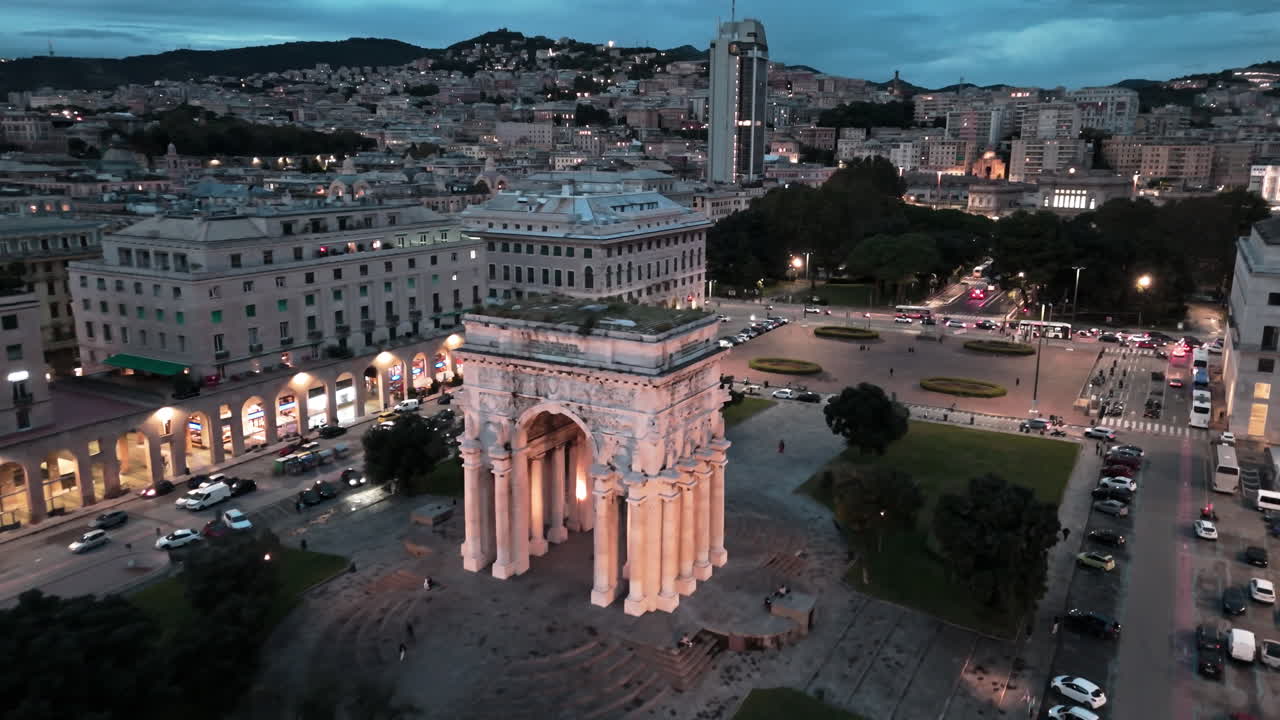 Aerial View of Genoa, Italy at Night