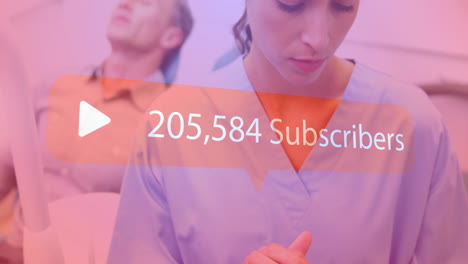 303,912 subscribers animation over medical professionals attending to patient