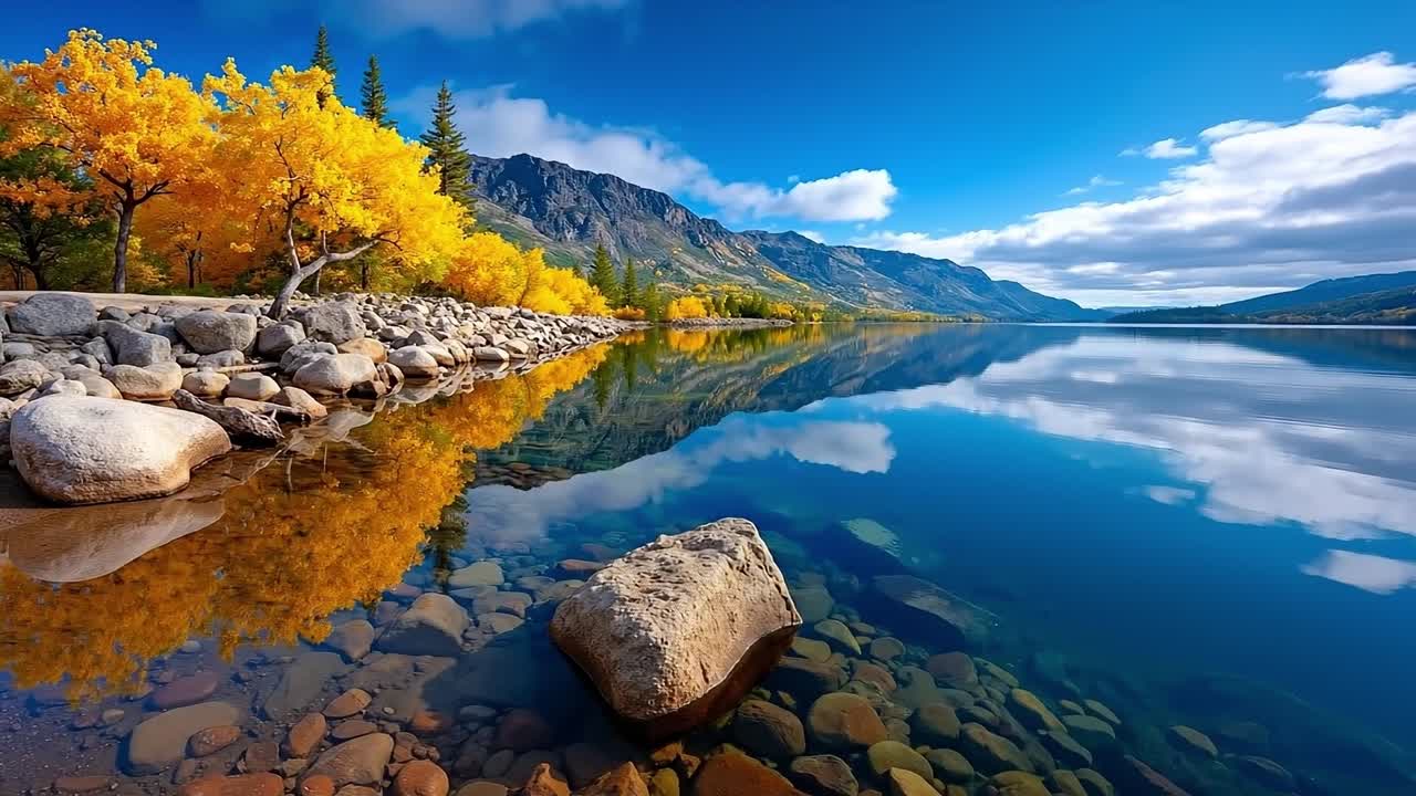 바위 와 나무 가 있는 호수