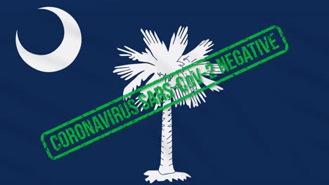 south carolina us state swaying flag with green stamp of freedom from coronavirus, loop