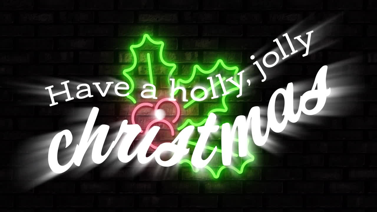 Animation of have a holly jolly christmas text over wall
