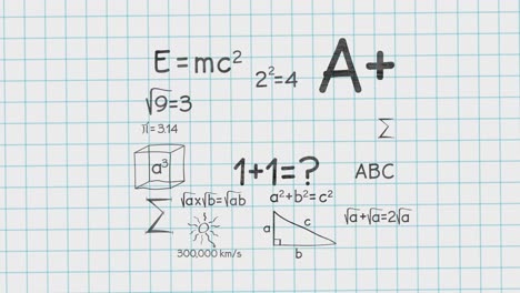 animation of mathematical equations moving on white background