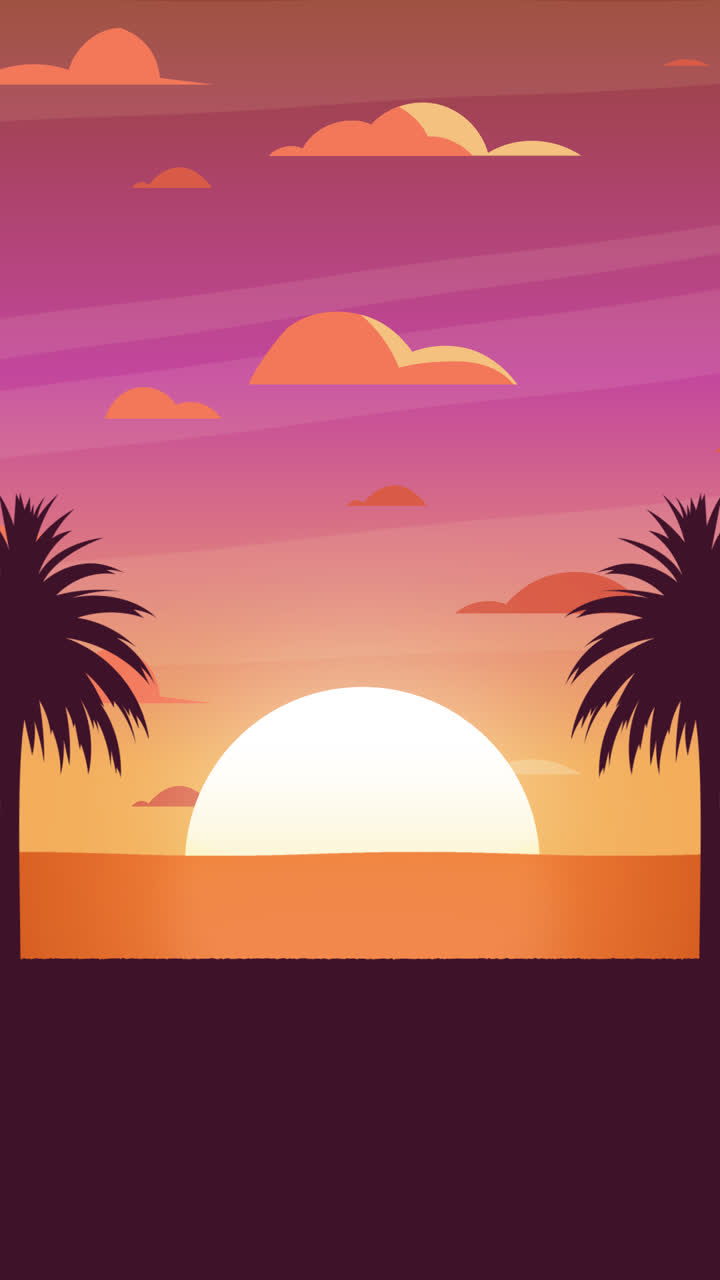 해가 지는 열대 여름 배경의 애니메이션