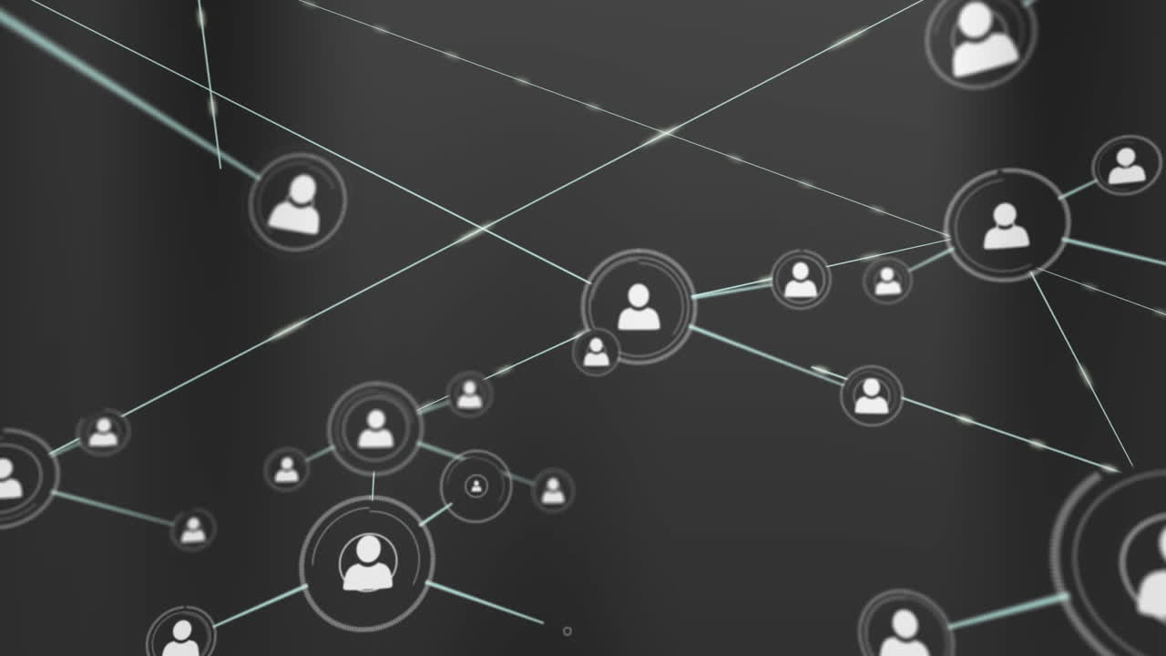 animación de iconos de perfil conectados con líneas sobre fondo gris