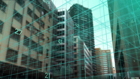 animación del procesamiento de datos financieros sobre el paisaje urbano