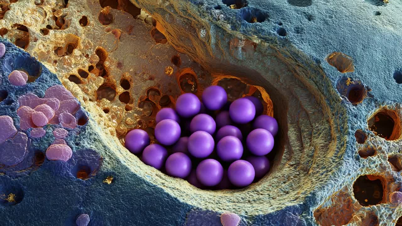 Stunning Close-Up of Cellular Structures Showcasing Intricate Details of Microscopic Organisms, Revealing Their Unique Forms and Colorful Features in an Abstract Environment