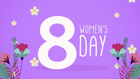 happy womens day lettering card with flowers and number eight